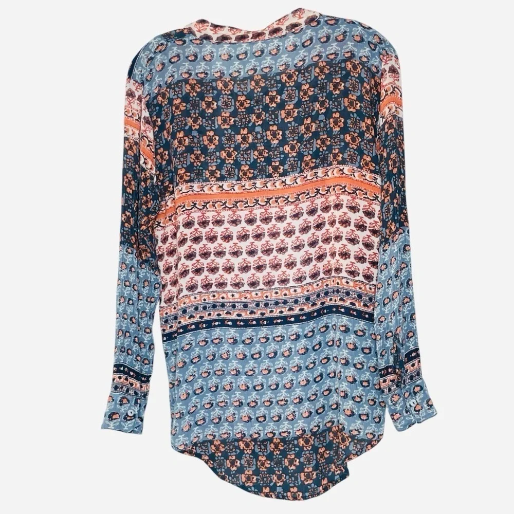 Free People Caravan Patchwork Printed Button Down size XS. Blue and Orange